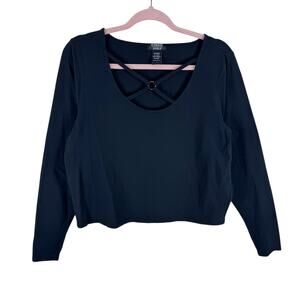 Cosmic Aura Hot Topic HT Black Long Sleeve Cotton O-Ring Cropped Top Size 1X